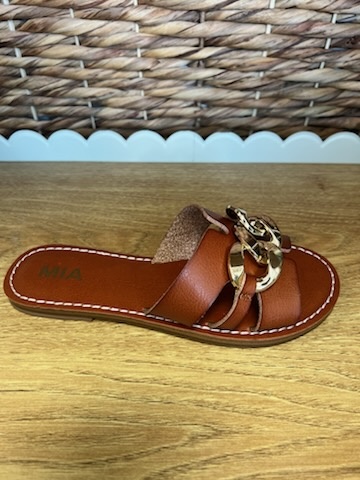 MIA SANDAL TAN WITH BROWN CHAIN