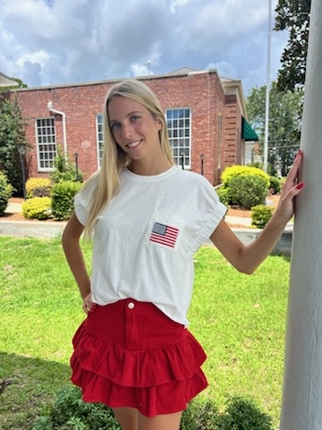 RED DENIM MINI SKORT