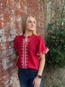 EMBROIDERED DETAIL TOP RED