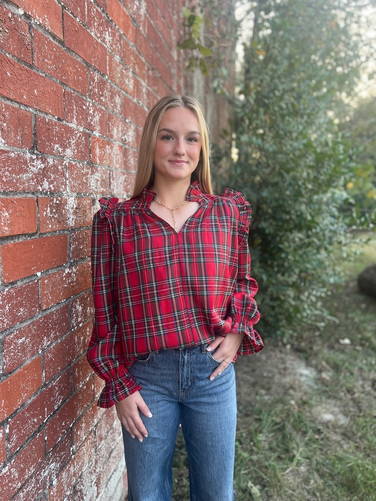 CHRISTMAS PLAID SMOCKED BLOUSE
