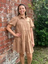 SUEDE SHIRT DRESS WITH PEARLS