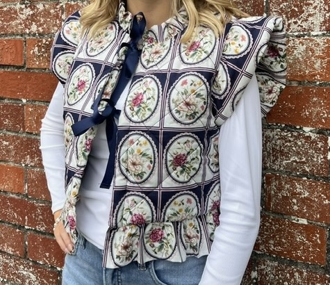 FLORAL VEST WITH FRONT TIES