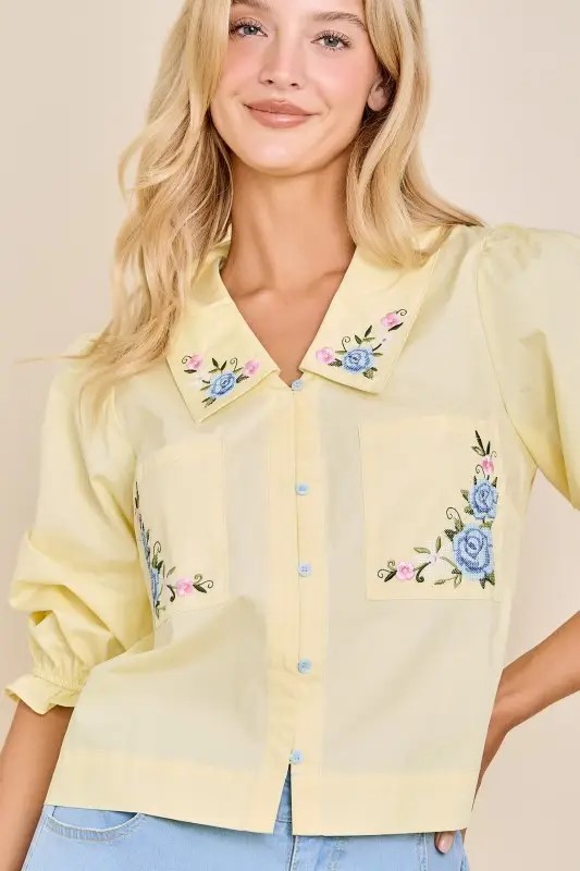 EMBROIDERED FLORAL BLOUSE YELLOW