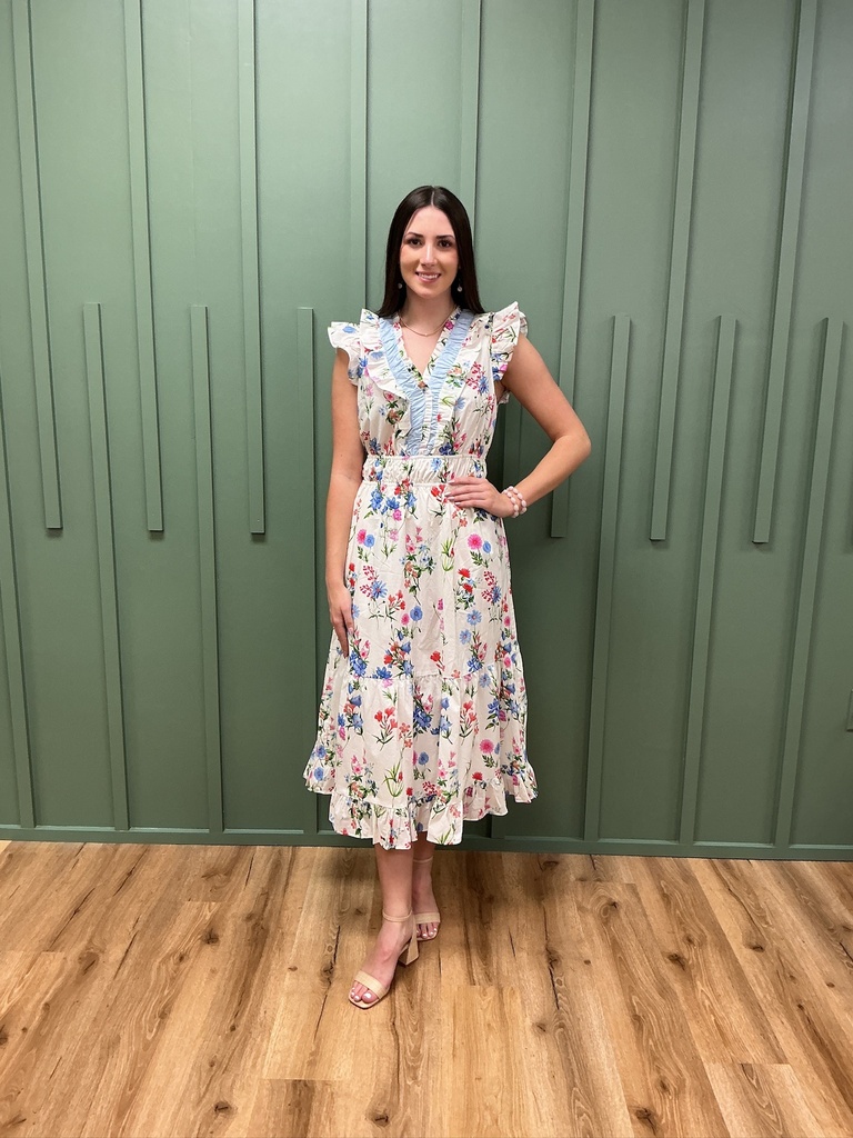 RUFFLE FLORAL PRINT TIERED DRESS