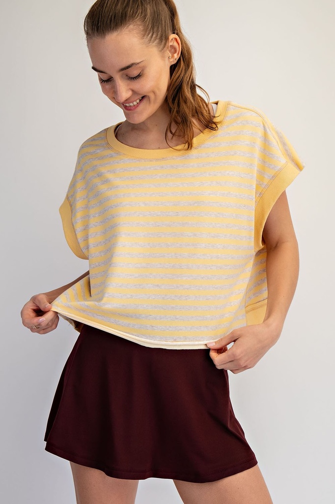 STRIPED OPEN BACK TOP YELLOW/OATMEAL