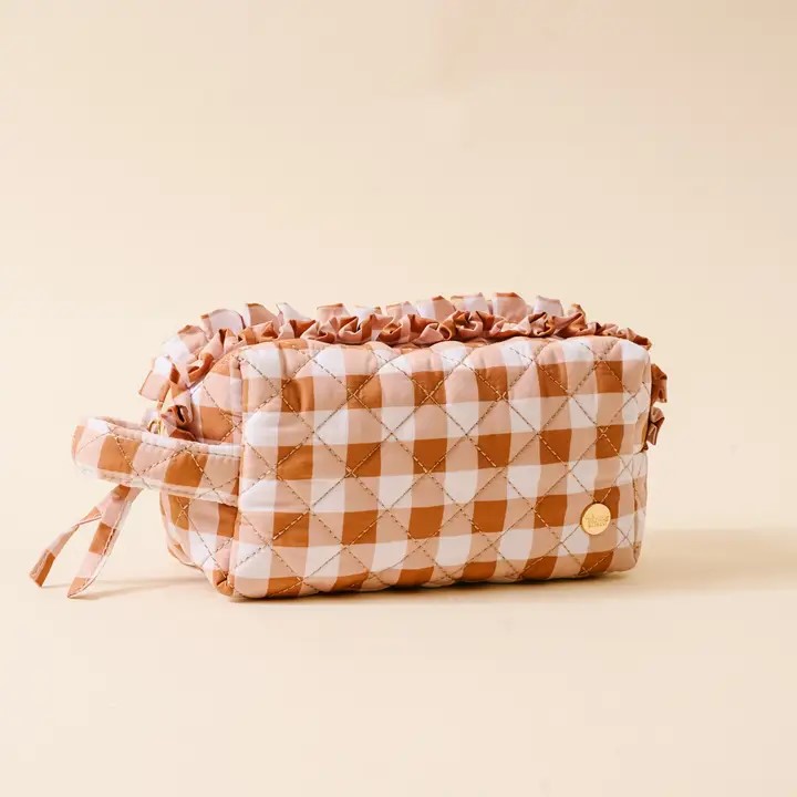 MAPLE GINGHAM QUILTED COSMETIC POUCH