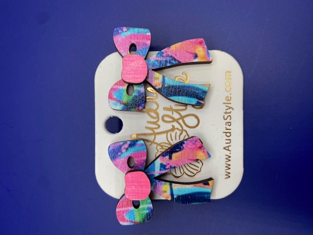 EARRING BLUE/PINK BOW