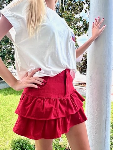 RED DENIM MINI SKORT