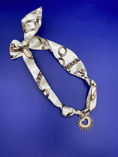 SCARF CHARM NECKLACE BLACK/GOLD/CREAM