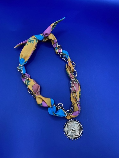 SCARF CHARM NECKLACE WITH CHAIN YELLOW/PINK/BLUE