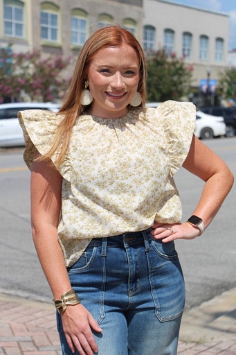 DIJON/NATURAL FLORAL TOP