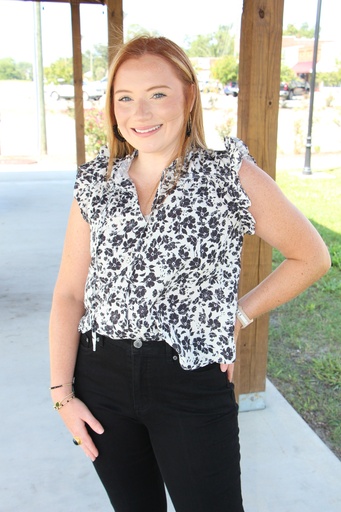 WHITE/BLACK FLORAL BLOUSE