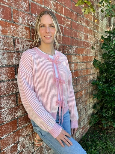 PINK TWO TONED KNITTED CARDIGAN