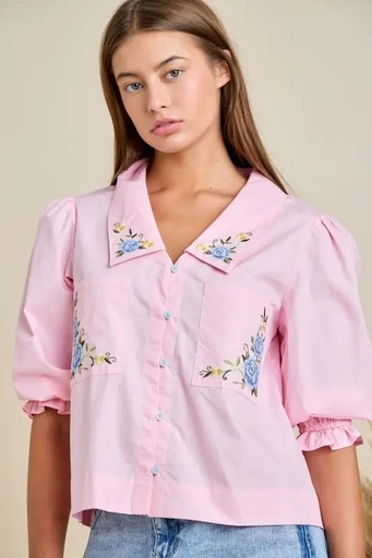 EMBROIDERED FLORAL BLOUSE PINK