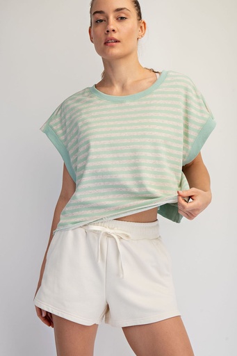 STRIPED OPEN BACK TOP MINT/OATMEAL