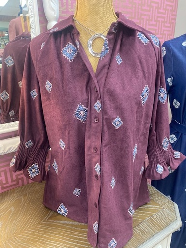 EGGPLANT BUTTON UP TOP