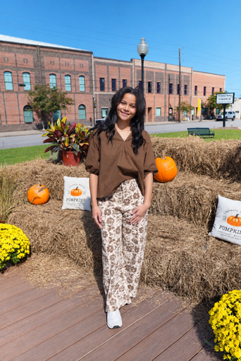 HIGH WAIST STRETCHY FLORAL BROWN/CREAM JEAN