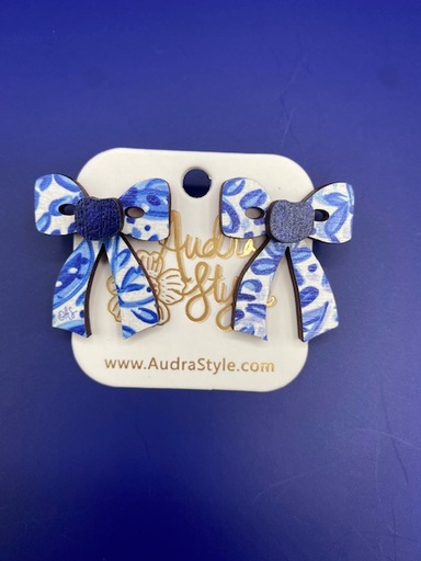 EARRING BLUE/WHITE BOW
